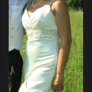 White thin strap elegant & simple wedding dress